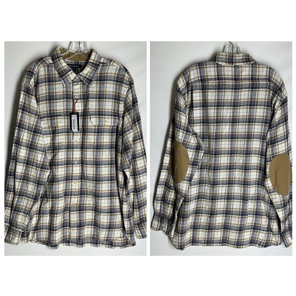 NWT CREMIEUX Mens Classics Cotton Plaid Button Down Elbow Patches Shirt Size XL